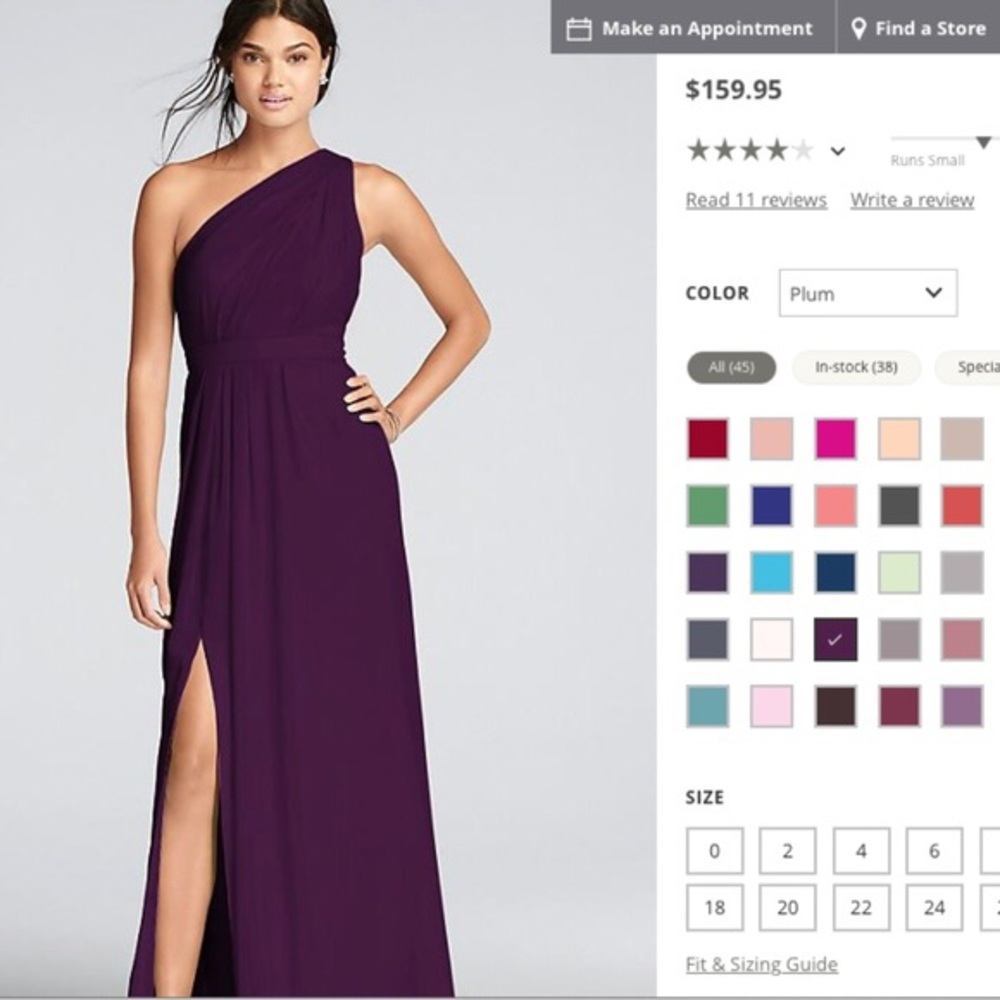 David’s Bridal One-Shoulder Crinkle Chiffon Dress